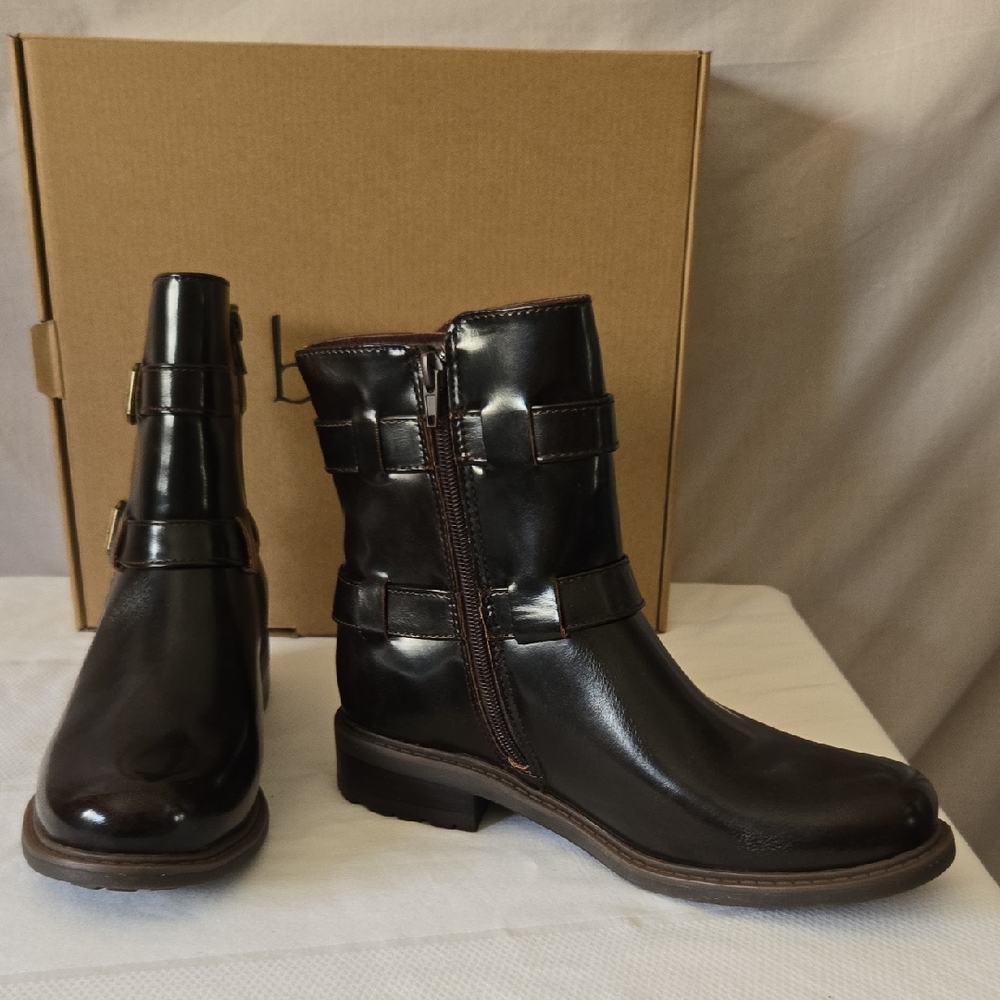 BOC Brown Combat Moto Boots with Buckle Straps and Sturdy Sole